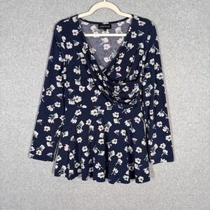 Babydoll Wrap Top Medium Navy Ruched Floral Soft Flowy Cottage Romantic Feminine